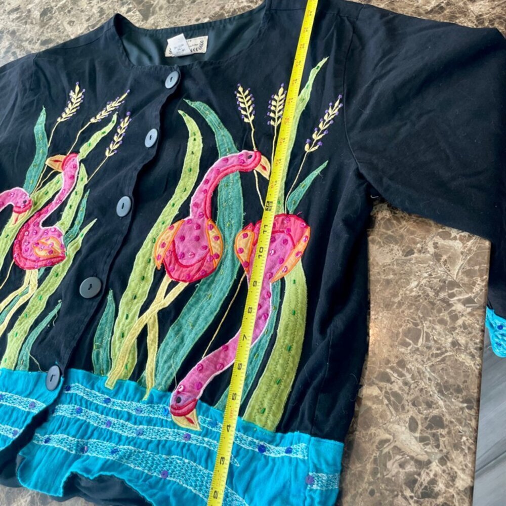 90’s Y2K FLAMINGO ALL OVER BLAZER COAT EMBROIDERED BEADED SZ XL RARE  ECLECTIC - Picture 14 of 16